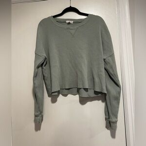 Women’s Ivy & Main XL cotton Pale Green Cropped Waffle Knit Top. Raw Hem